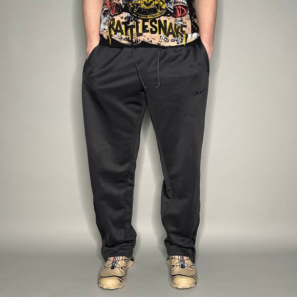 Vintage Y2K Nike Sweatpants Mens L Baggy Wide Leg Dark Grey Black Polyester - Picture 2 of 4